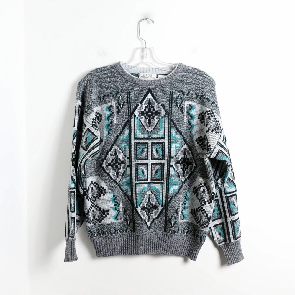 Vintage 80s 90s oversized knit geometric pattern sweater Small acrylic abstract